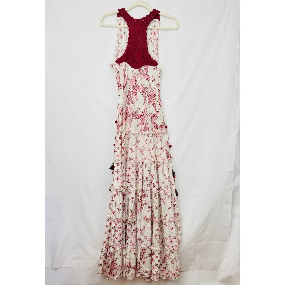 NEW Poupette St Barth Katie Floral Maxi Dress White Crochet Long Ruffled Tiered - Picture 4 of 16
